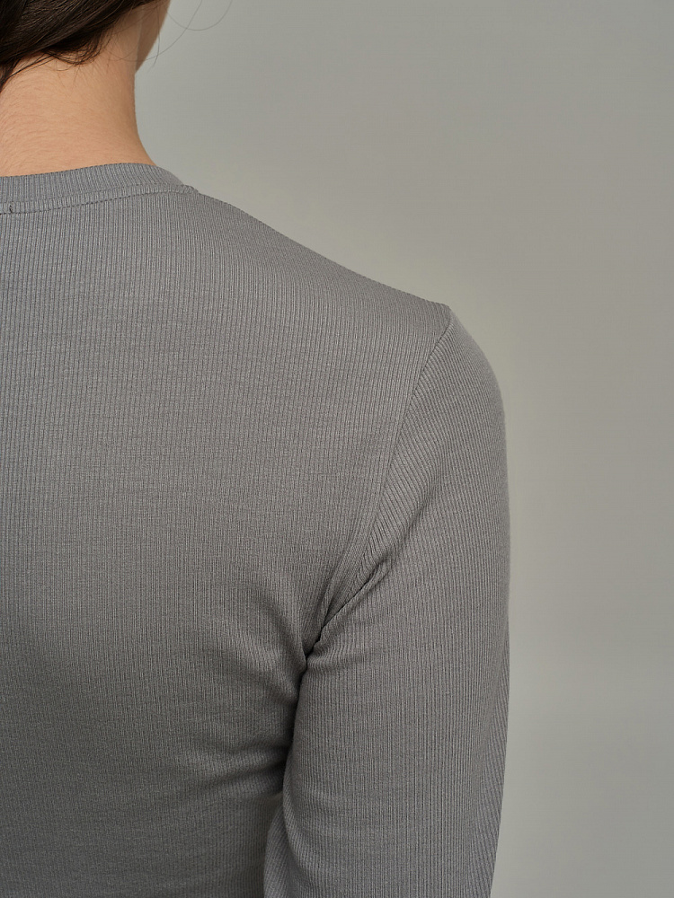 Лонгслив трикотажный в рубчик Basic Темно-серый_11052