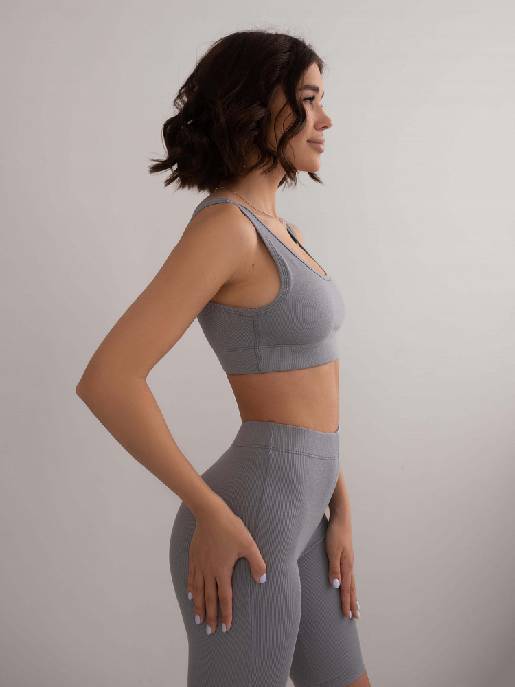 Топ трикотажный в рубчик Basic Серый_5487