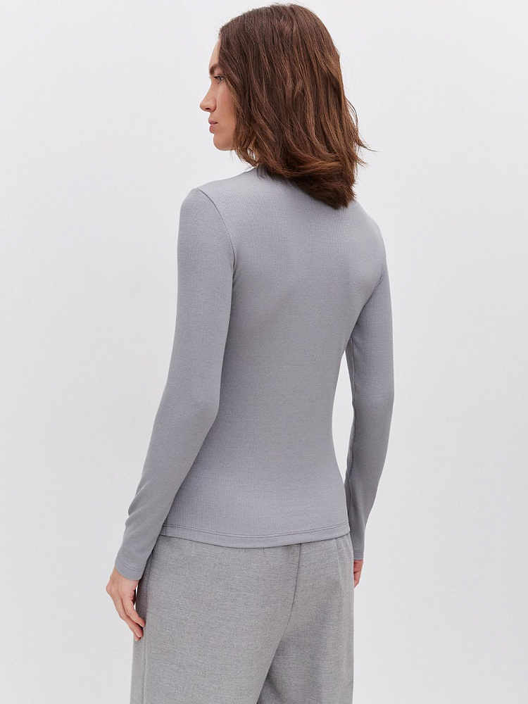 Лонгслив трикотажный в рубчик Basic Темно-серый_11575