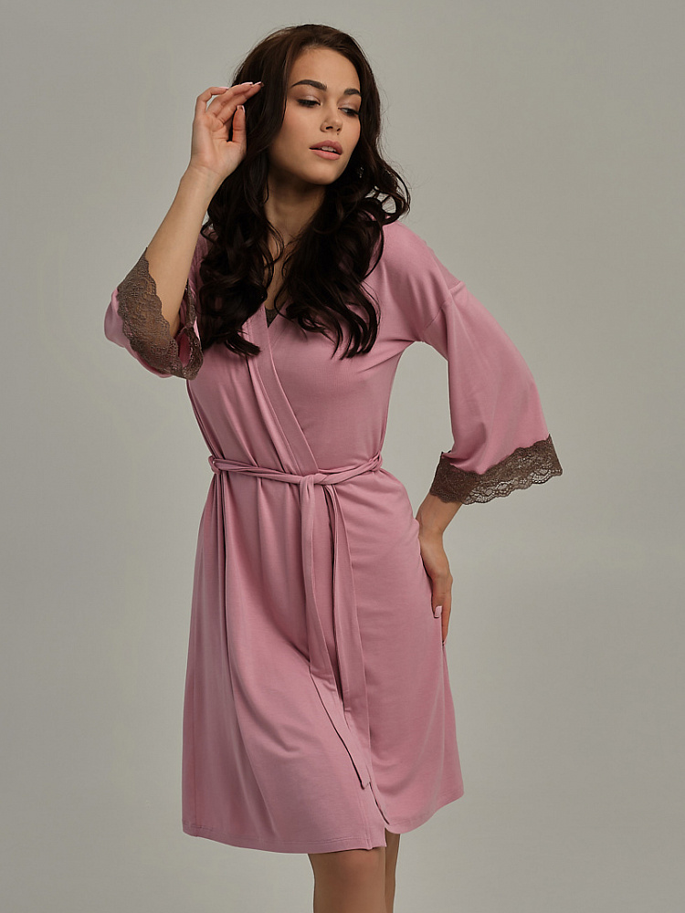 Халат из вискозы с кружевом Sylvia Розовый закат_11128