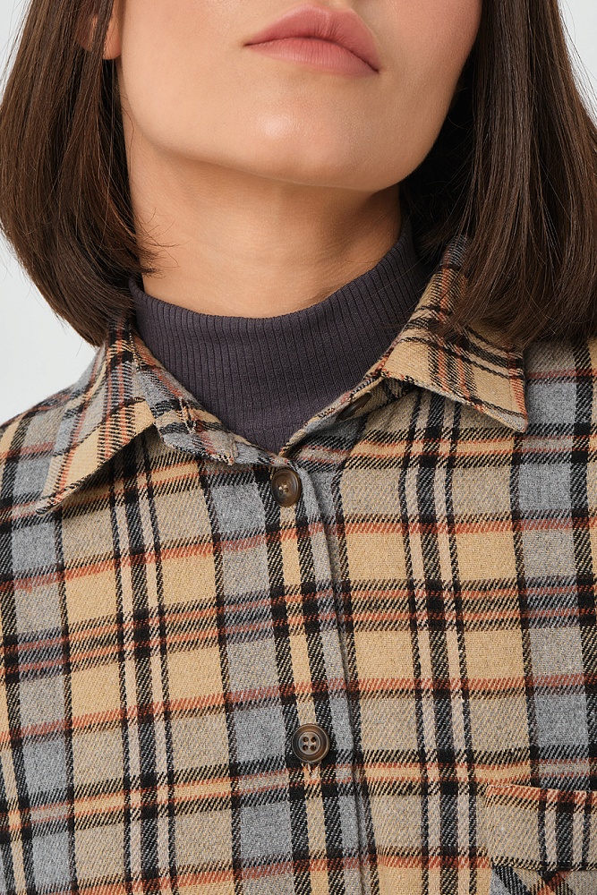 Рубашка в клетку из хлопка City Plus Бежево-коричневая клетка_16857