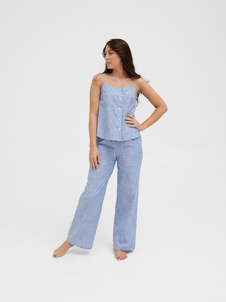 Прямые брюки из  хлопка Vels Полоска на синем_11627