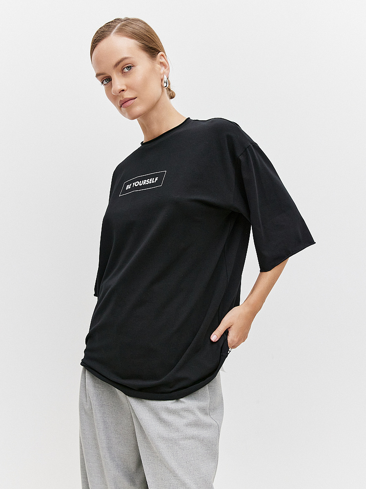 Футболка из эластичного хлопка May Черный/Wild_10767