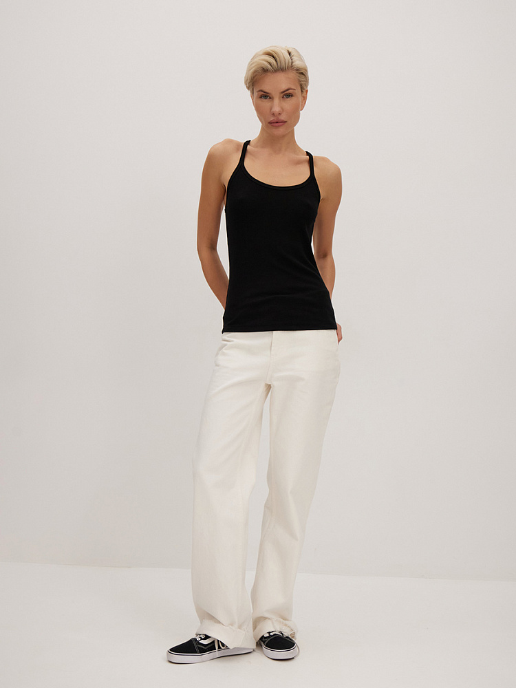 Майка трикотажная в рубчик Basic Черный_14147