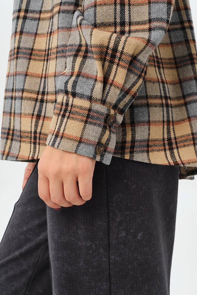 Рубашка в клетку из хлопка City Plus Бежево-коричневая клетка_16858