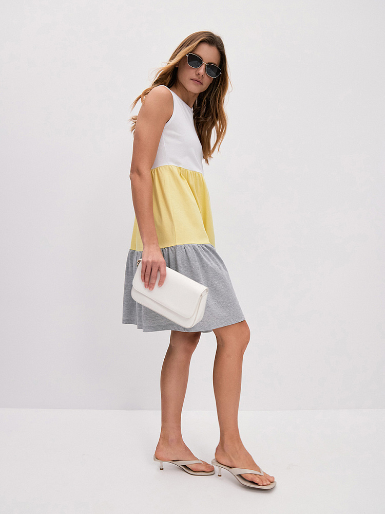 Платье из хлопка Color blocks Белый/Желтый/Серый меланж_14310