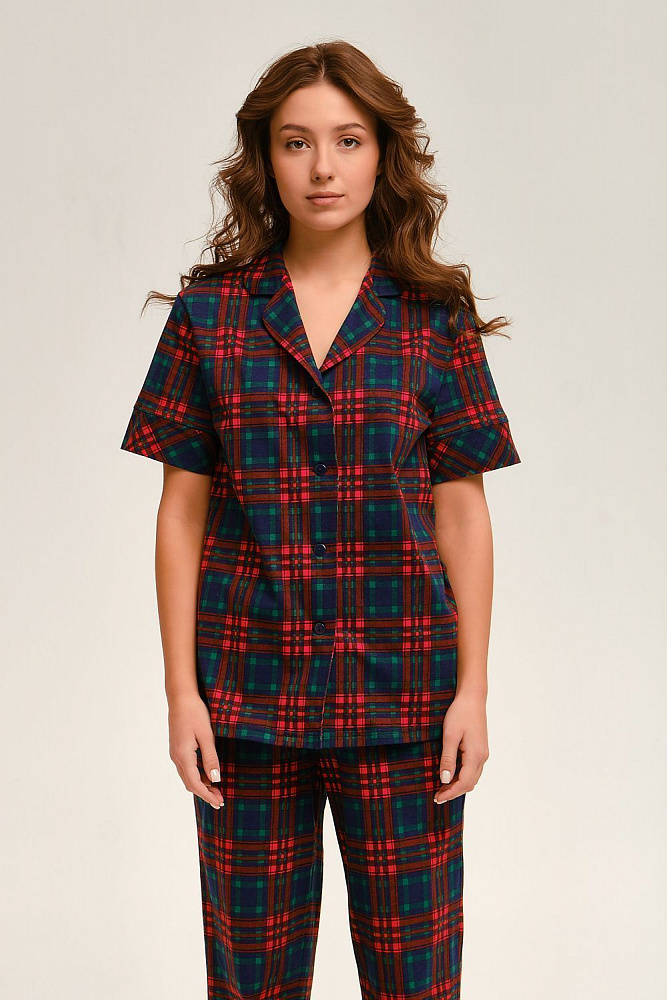 Рубашка с коротким рукавом из хлопка Slow beauty Шотландская клетка_12553