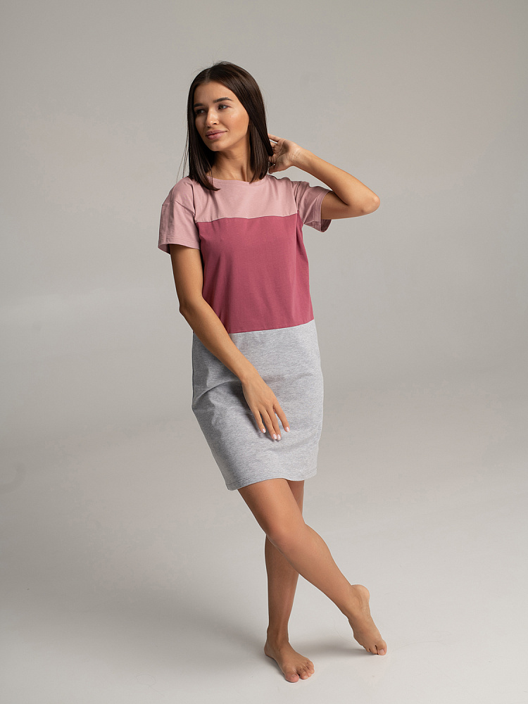 Платье из хлопка Color blocks Розовый/Лиловый/Серый_3138