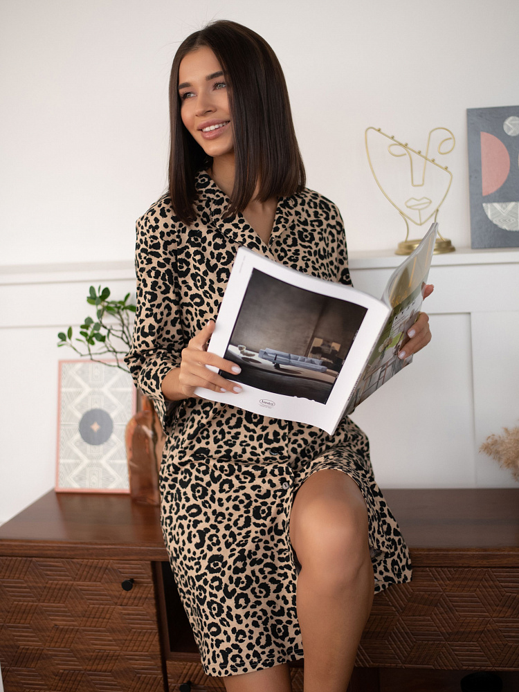 Халат-рубашка из хлопка Slow beauty Леопардовый_12305