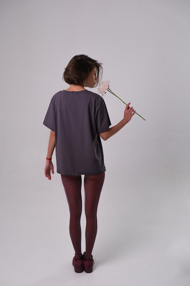 Футболка оверсайз с принтом Flowers Графит_10245