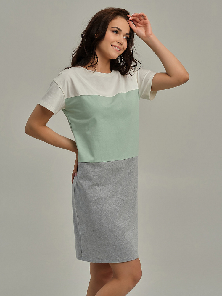 Платье из хлопка Color blocks Молочный/Мятный/Серый_10520