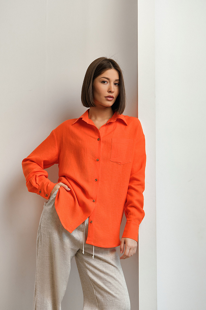 Рубашка оверсайз изо льна с длинным рукавом Sonet Оранжевый_14976