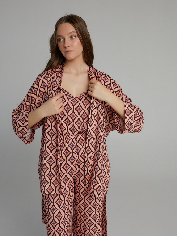 Кимоно из струящегося штапеля Pretty Ромбы на розовом_10125