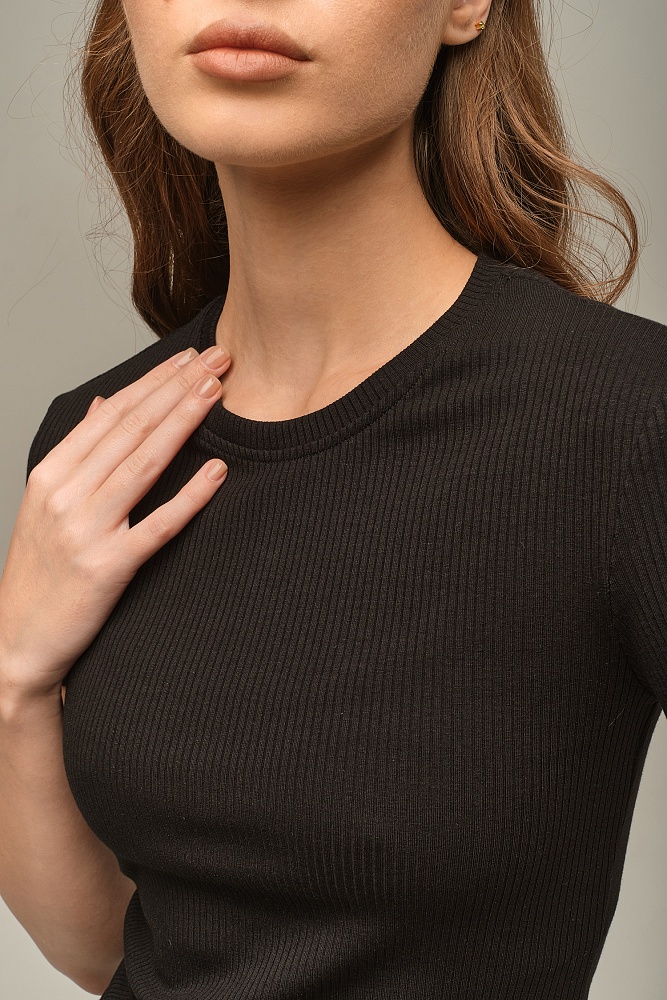 Футболка трикотажная в рубчик Flat Черный_16004