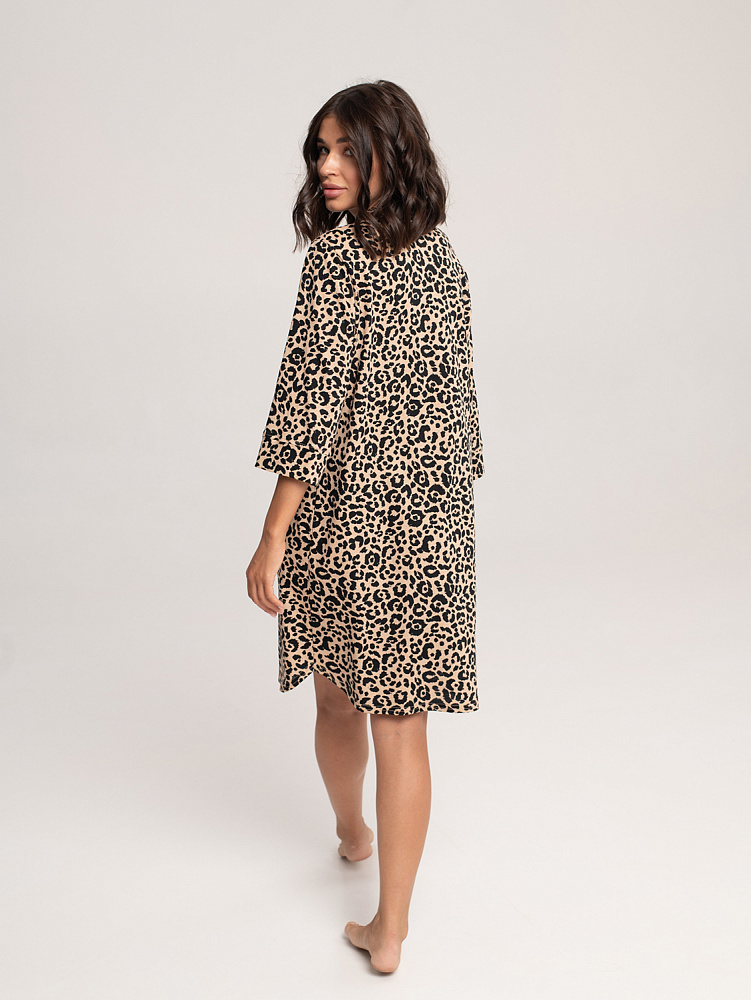 Халат-рубашка из хлопка Slow beauty Леопардовый_3768