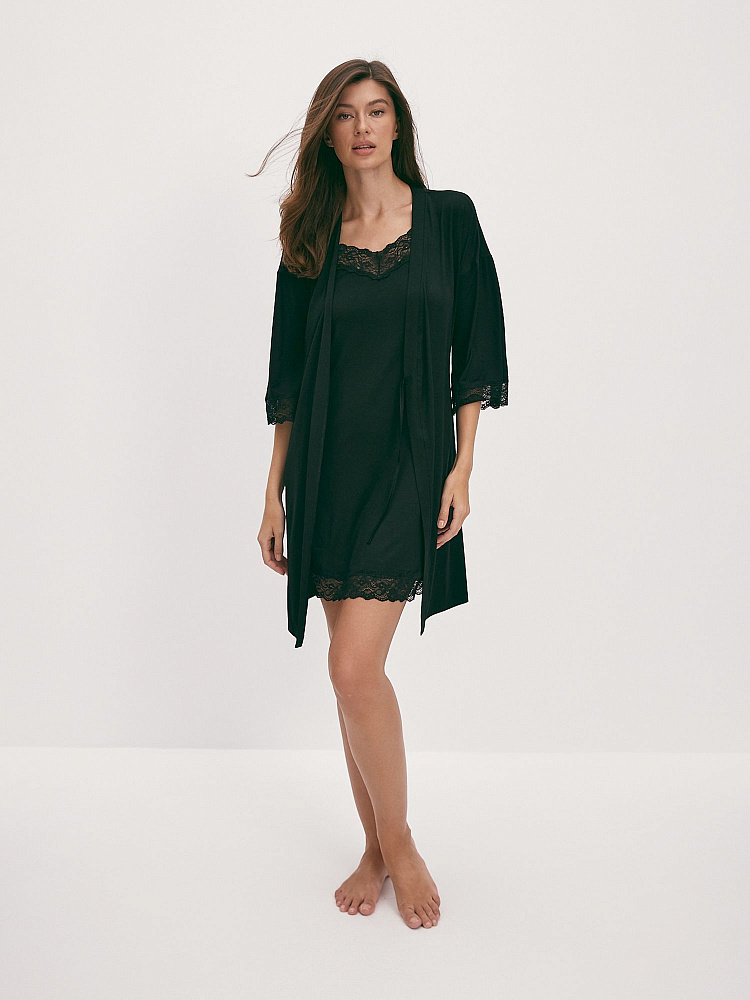 Сорочка из вискозы с кружевом Sylvia Черный/5600_12168