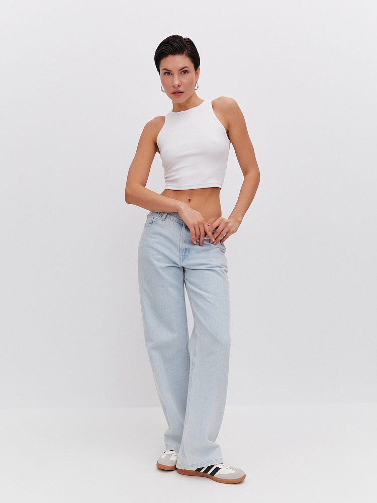 Кроп топ трикотажный в рубчик Basic Белый_10360