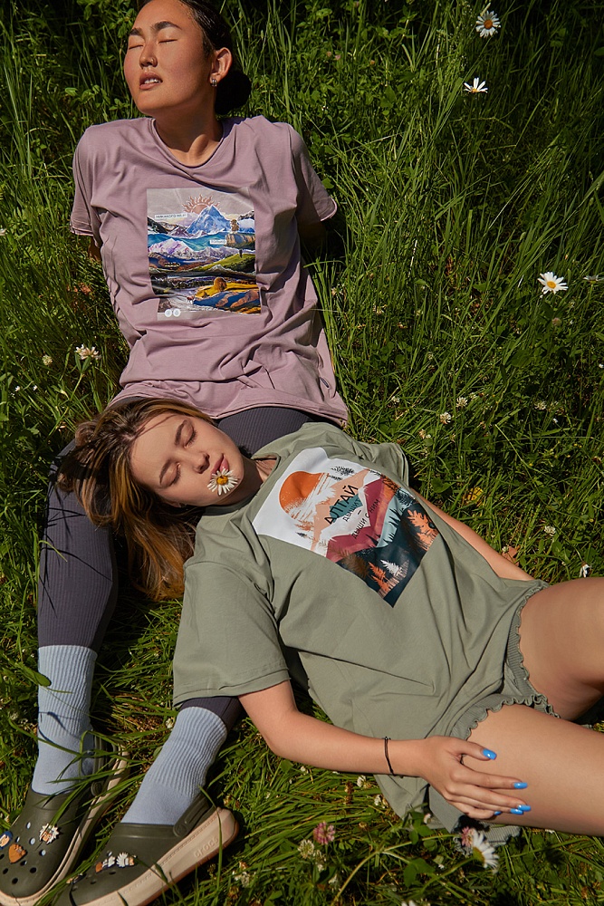 Футболка оверсайз удлиненная Park Пудра/Цветные горы_16536