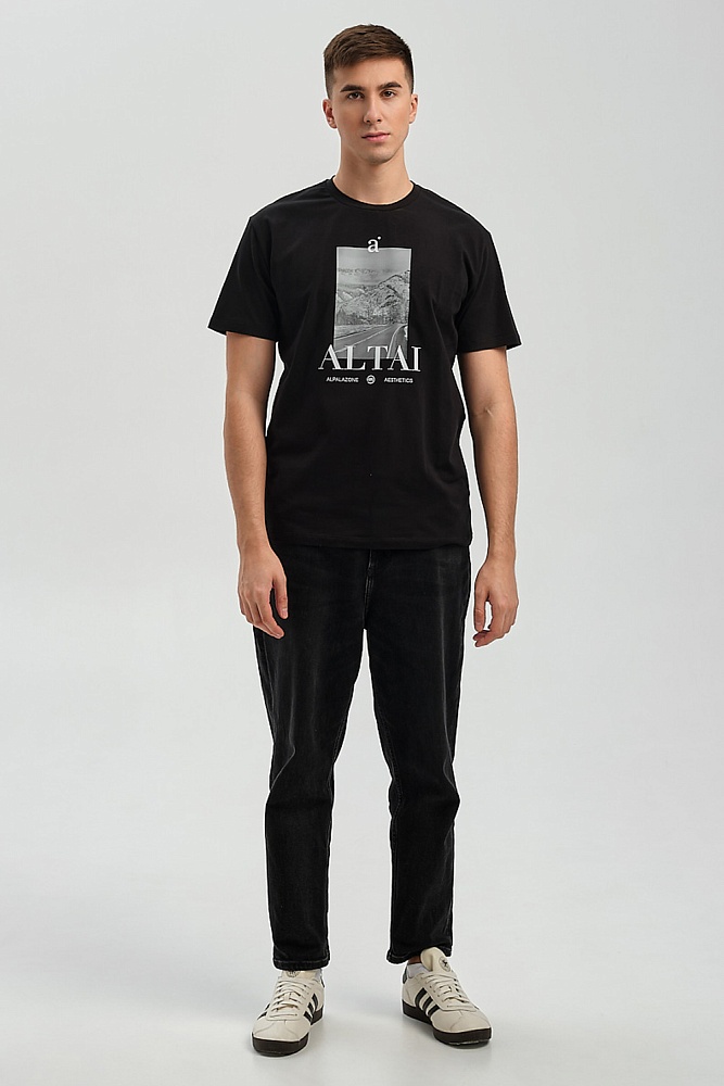 Футболка мужская с принтом Altai man Черный/Дорога чб_16713