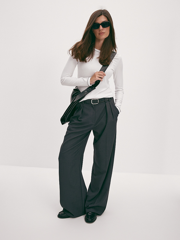 Лонгслив трикотажный в рубчик Basic Белый_12875