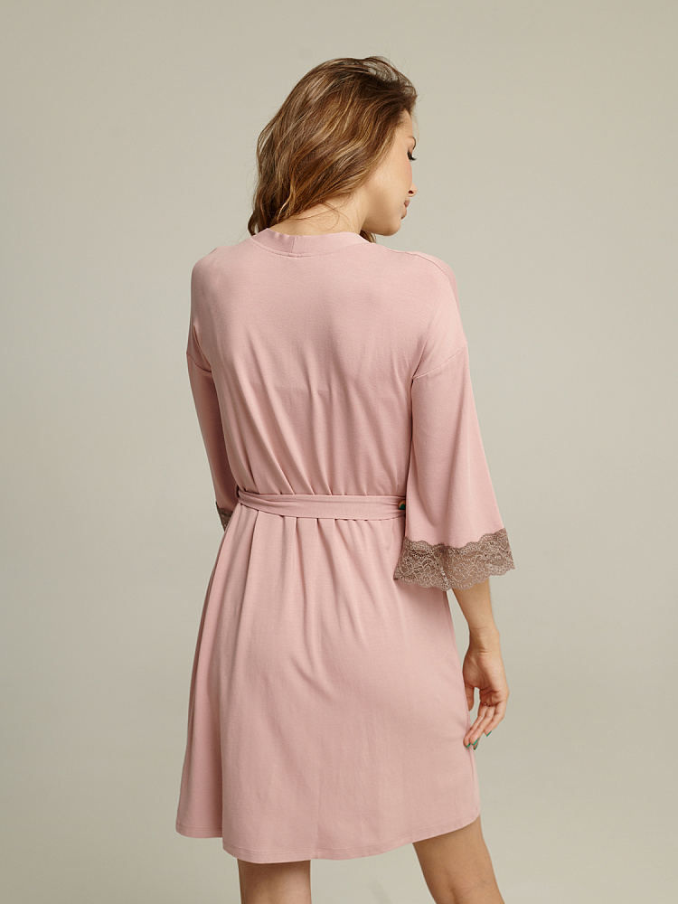 Халат из вискозы с кружевом Sylvia Сухая роза_2624