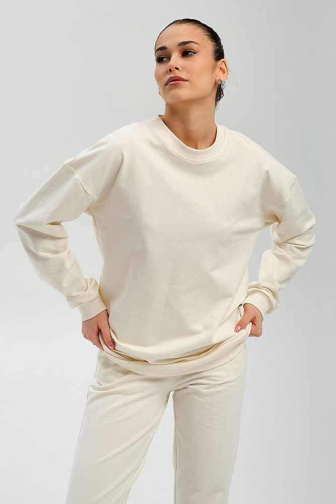 Брюки из легкого эластичного футера Urban chic Молочный_9594