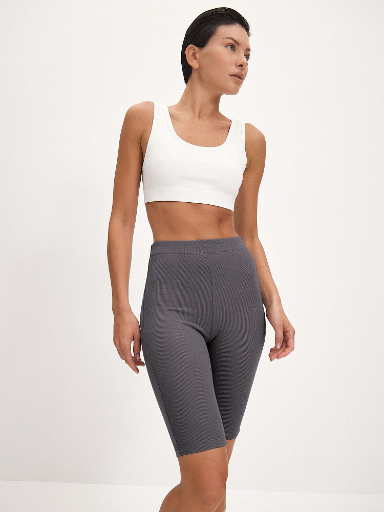 Велосипедки трикотажные в рубчик Basic Графит_11889