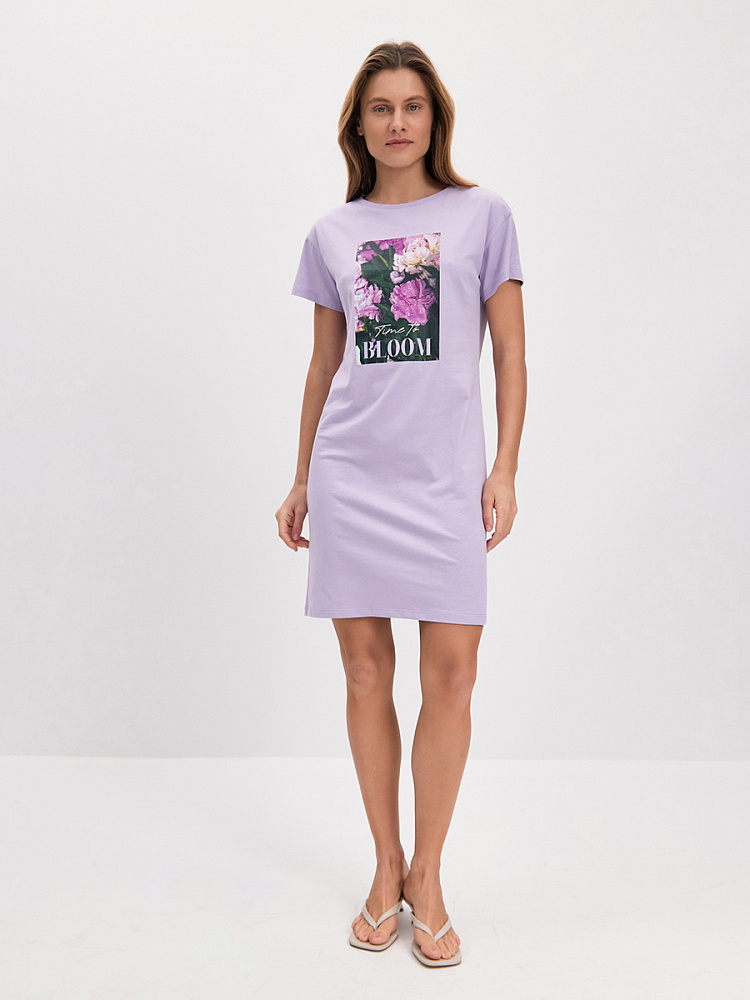 Платье из хлопка Color Print Лиловый/Пионы_14593