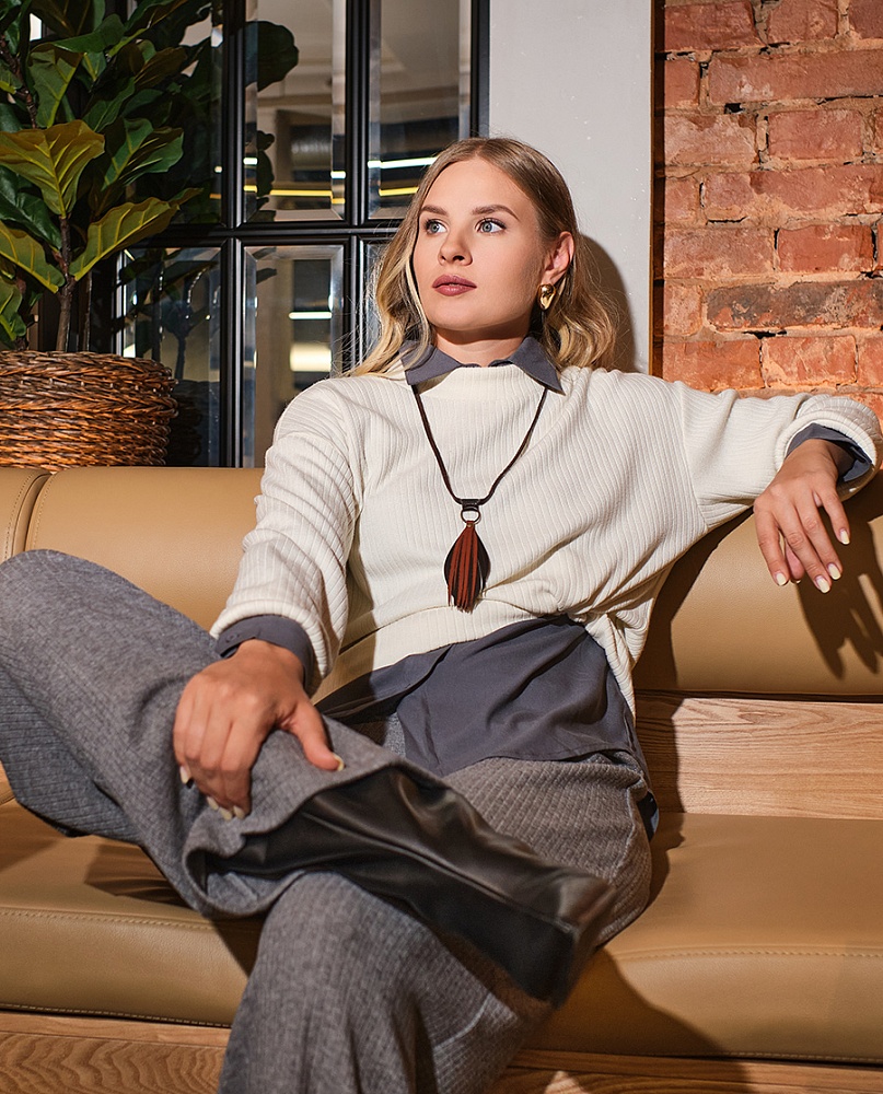 Брюки широкие Cozy Soft Серый меланж_17781