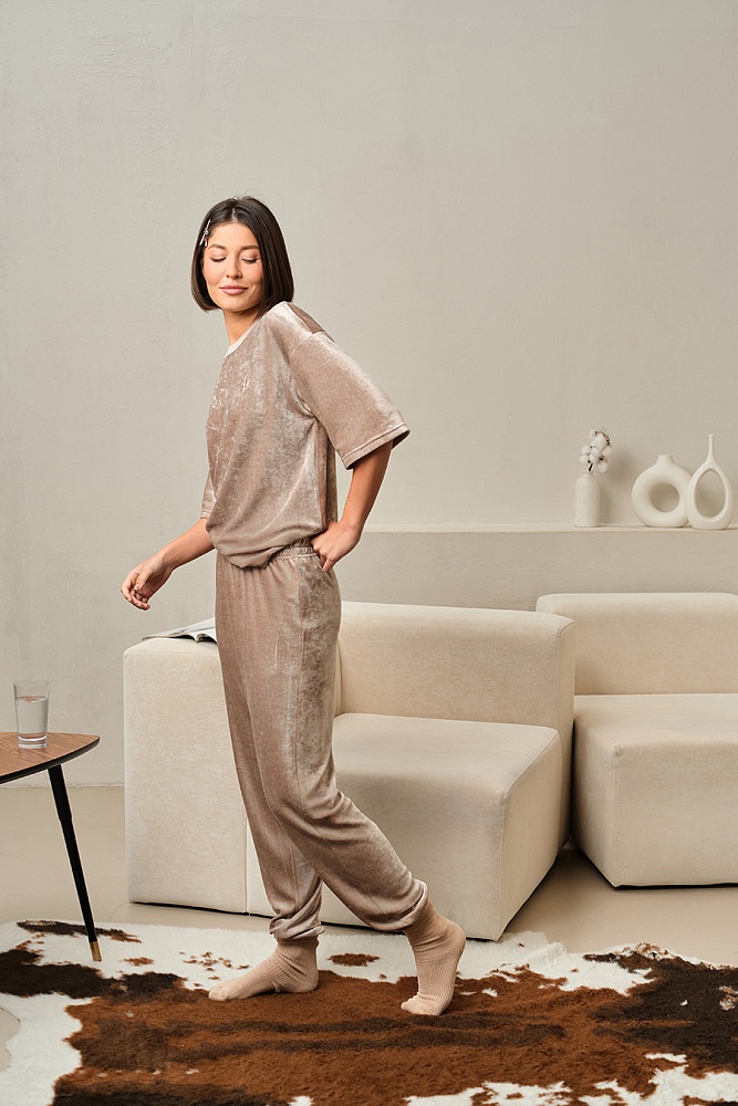 Брюки из велюра Veluor Золотисто-бежевый_17702