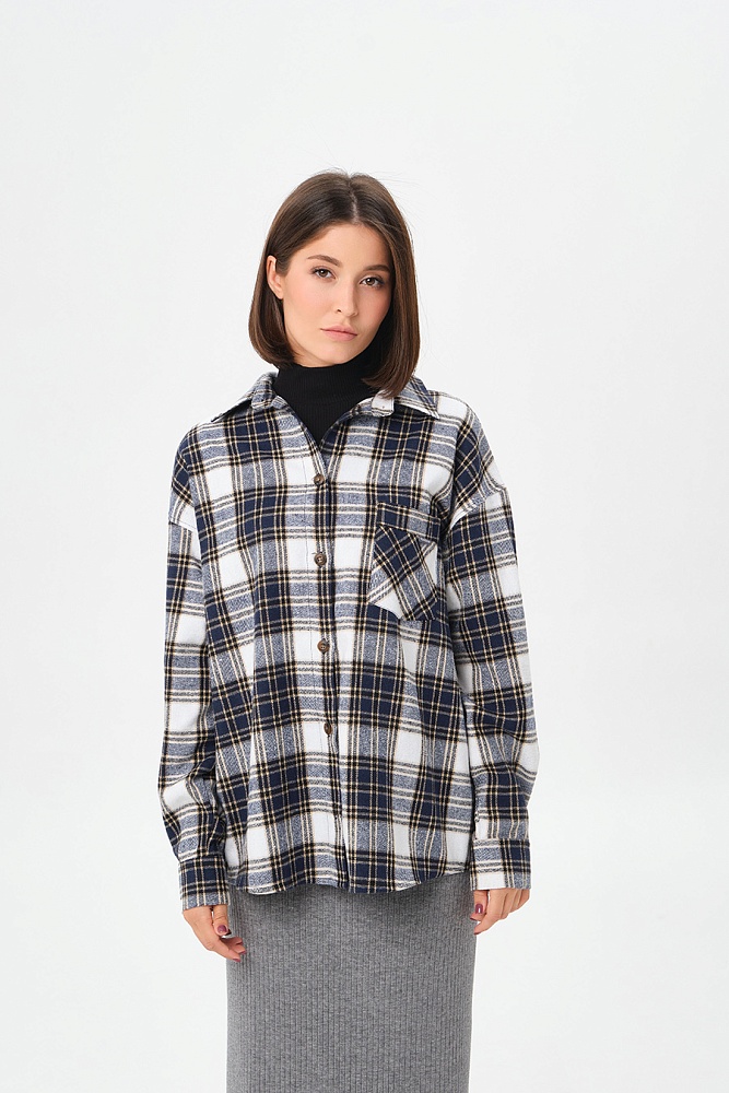Рубашка в клетку из хлопка City Plus Джинсовая клетка_16935