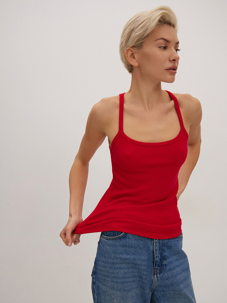 Майка трикотажная в рубчик Basic Красный_13865