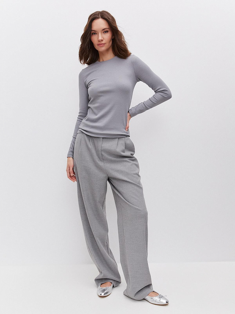 Лонгслив трикотажный в рубчик Basic Темно-серый_11580