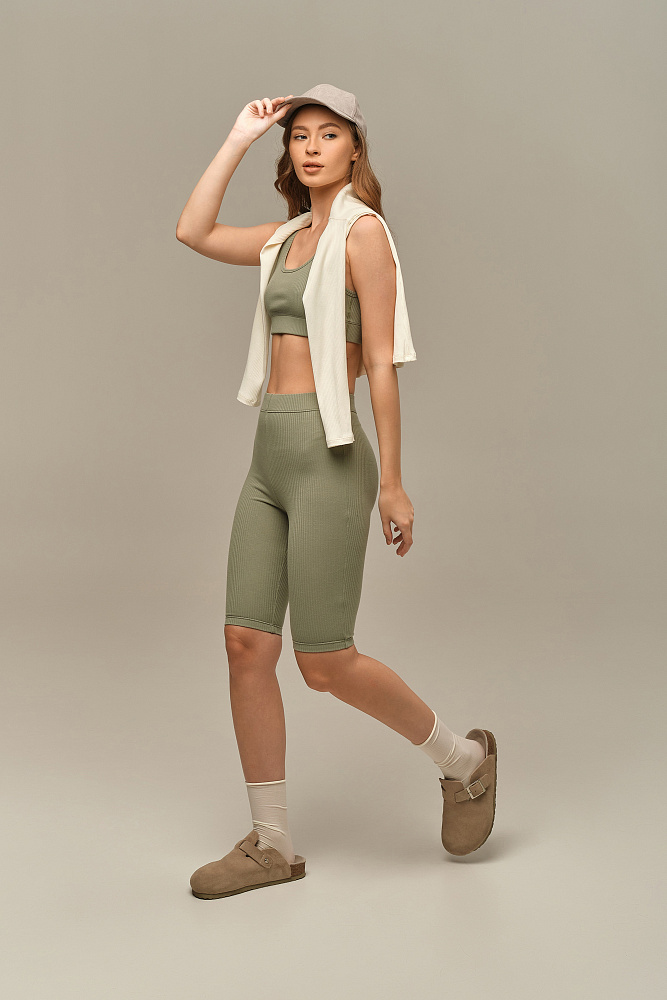 Велосипедки трикотажные в рубчик Flat Олива_15798