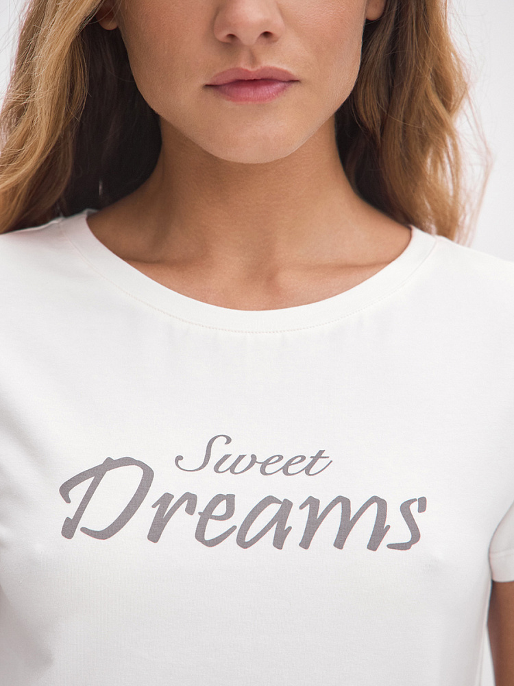 Пижама из эластичного хлопка, комплект Nicole Кремовый/Клетка серая_13425