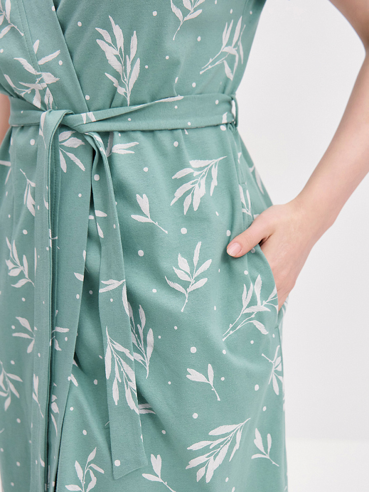 Халат из хлопка с поясом Cozy time Олива_14889