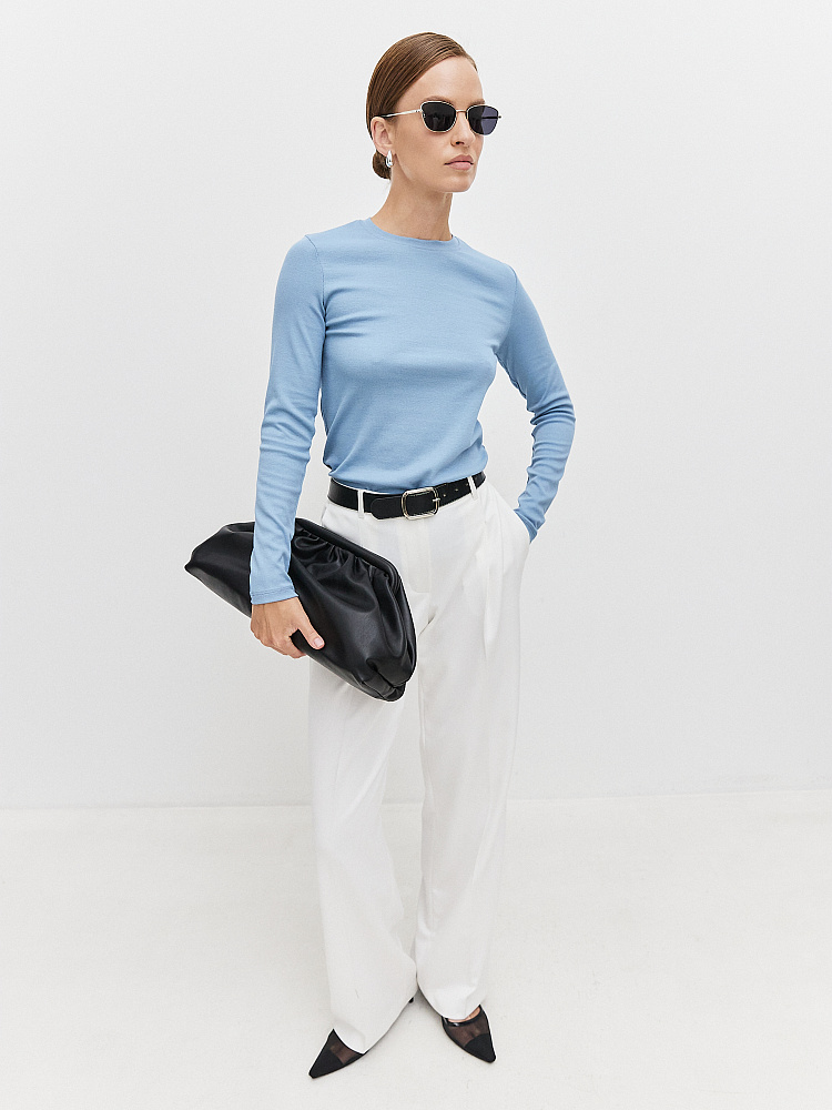 Лонгслив трикотажный в рубчик Basic Дымчато-голубой_10888