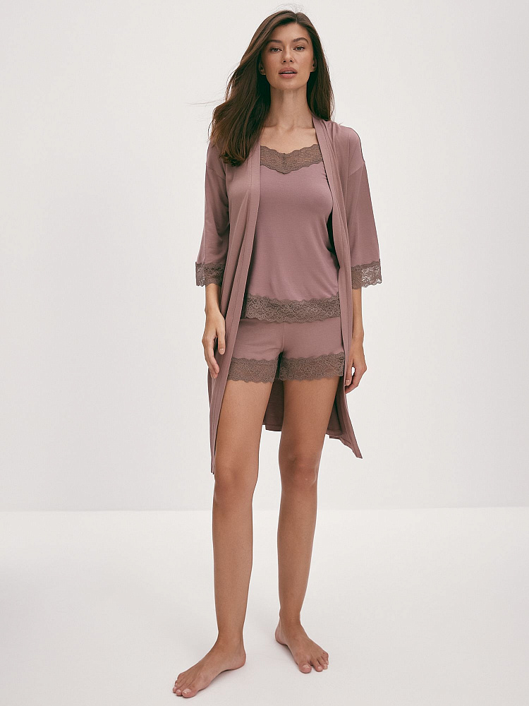 Шорты из вискозы с кружевом Sylvia Кофейный_12185