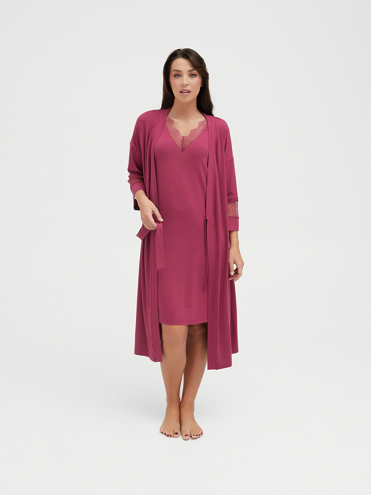 Сорочка из вискозы с кружевом Lili Малиновый_12657