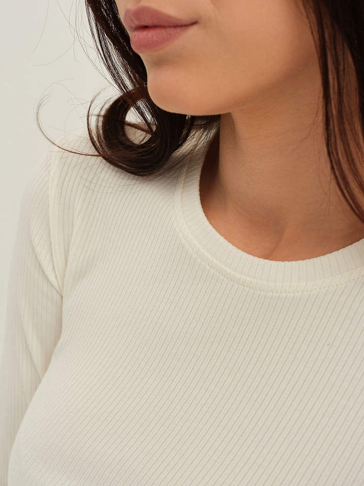 Лонгслив трикотажный в рубчик Flat Молочный_9708