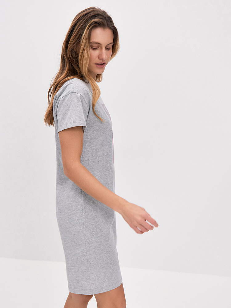 Платье из хлопка Color Print Серый меланж/Пион розовый_14805