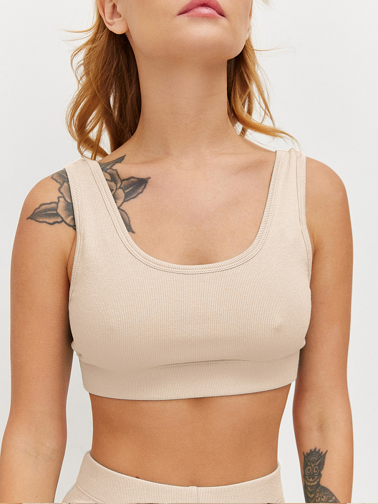 Топ трикотажный в рубчик Basic Бежевый_14015