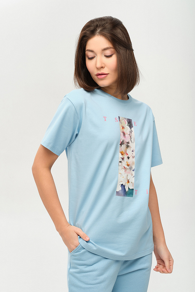 Футболка с принтом Limit Голубой/Яблоня_14433