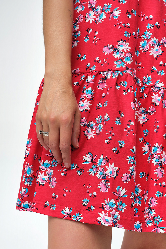 Платье из хлопка Kira Цветы на красном_8046