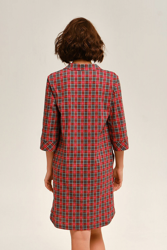 Халат-рубашка из хлопка Slow beauty Красно-серая клетка_12480