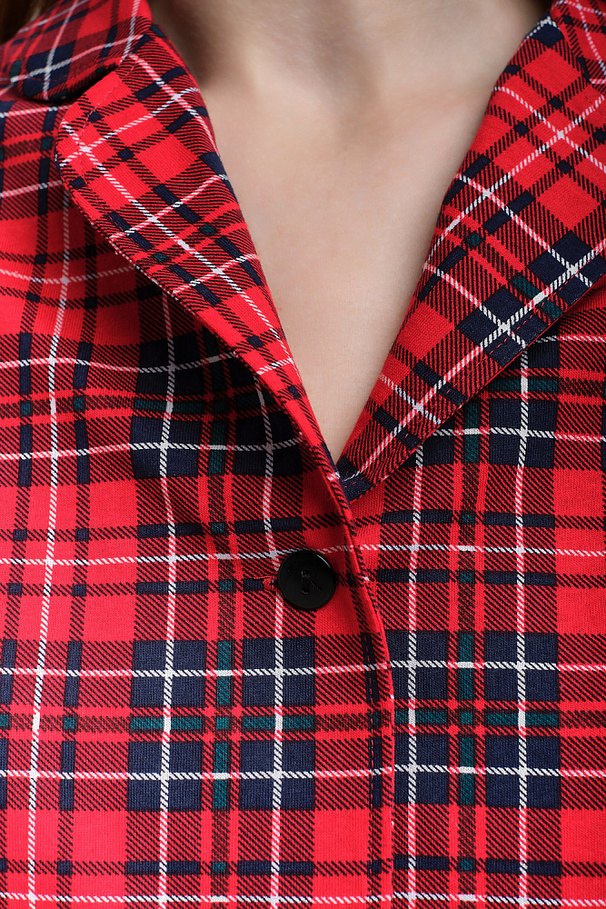 Рубашка из хлопка с длинным рукавом красная клетка Slow beauty_8890