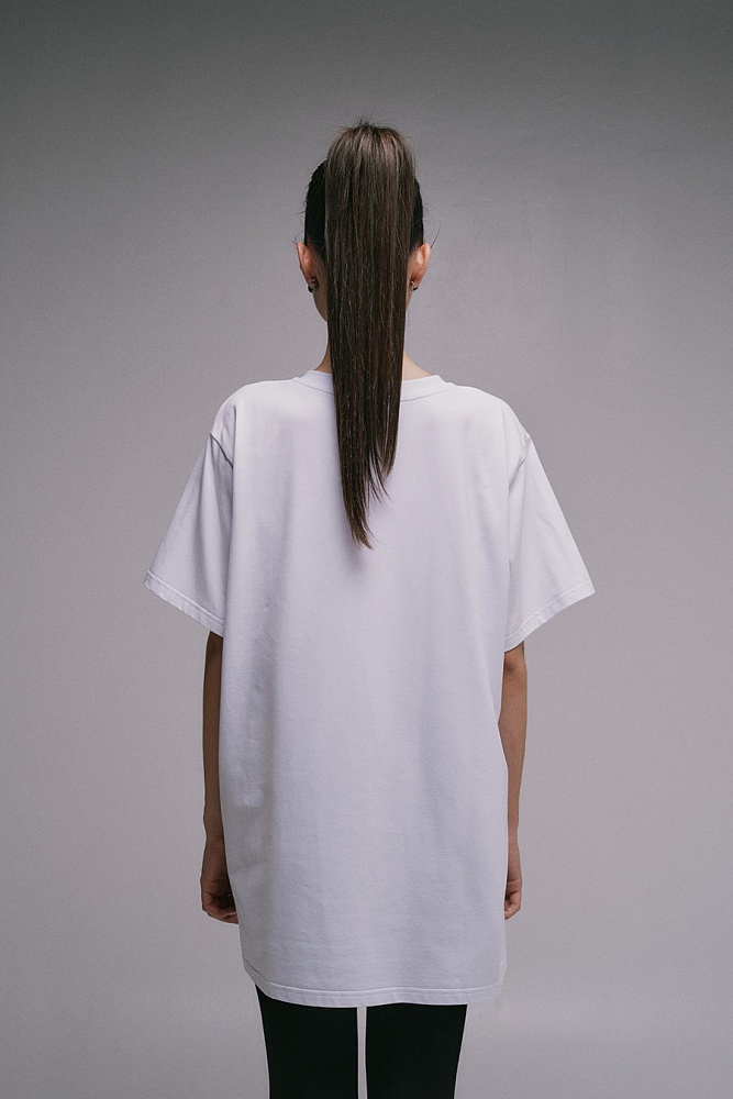 Футболка удлиненная оверсайз с принтом Altai woman Белый/Степь_17861