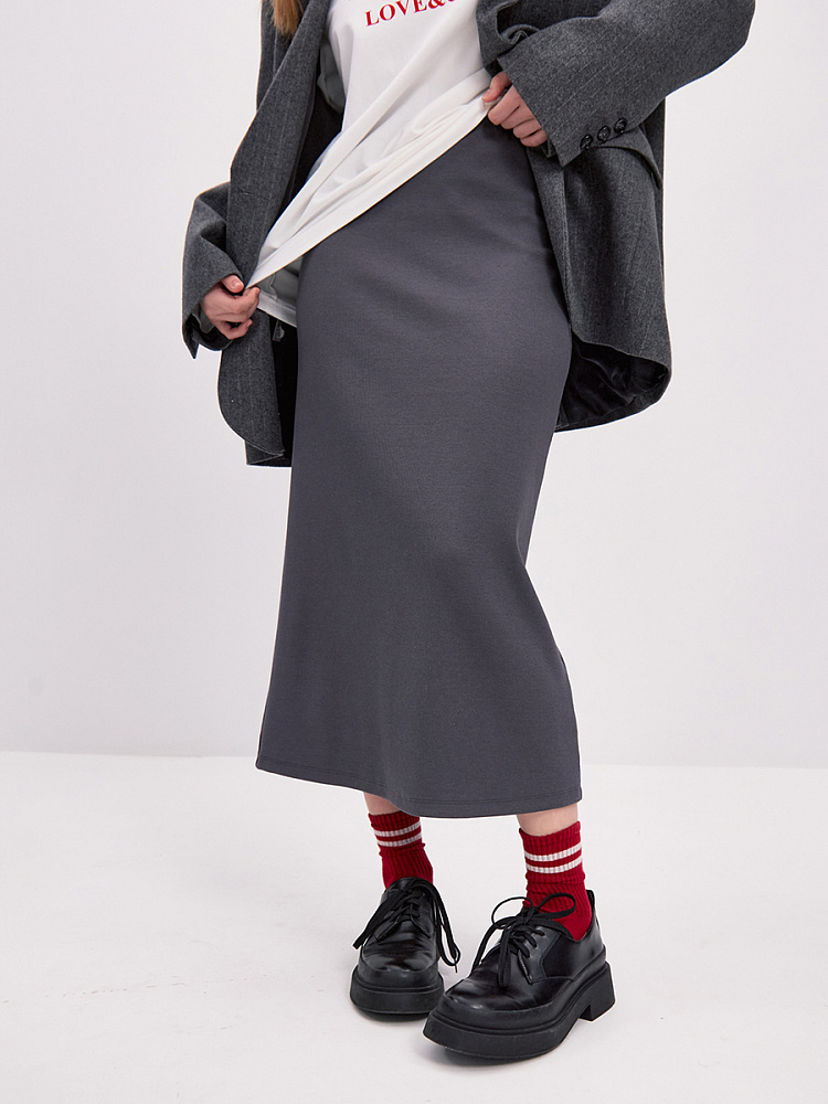 Юбка из рубчика Basic Графит_13997