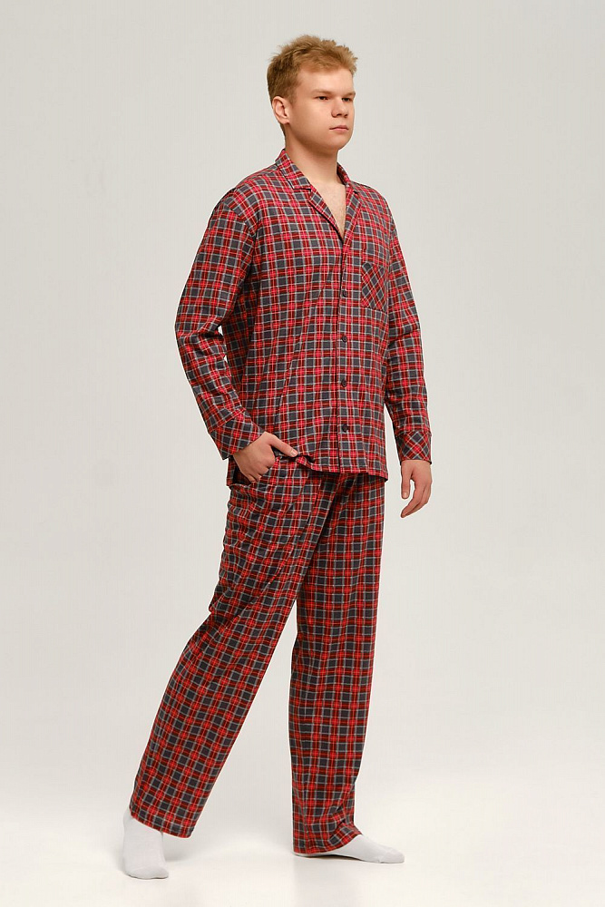 Рубашка с длинным рукавом из хлопка David Красно-серая клетка_12510