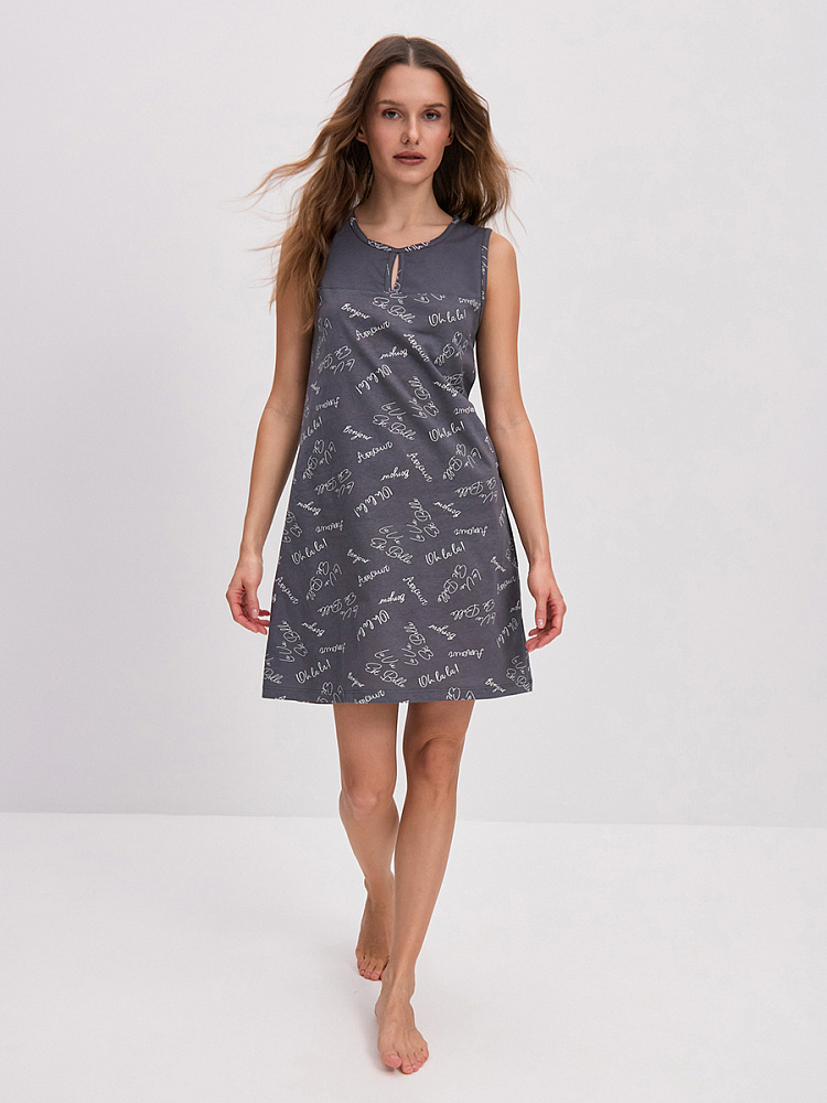 Сорочка из хлопка Cozy time Графит/Надписи_14159